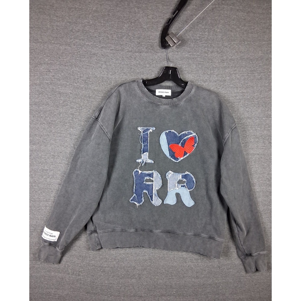 Ryoko Rain Womens Sweatshirt Medium‎ Gray I Heart Logo Crew Streetwear Grunge